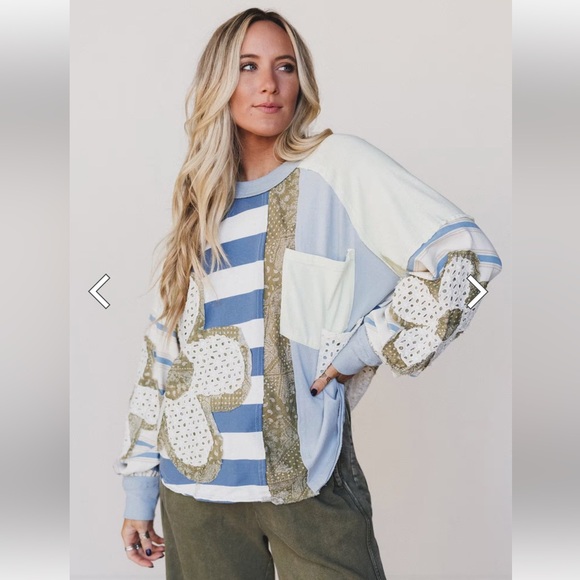 26. NWOT Oli & Hali Patchwork Floral Color Blocked Long Sleeved Sweatshirt - Picture 4 of 7